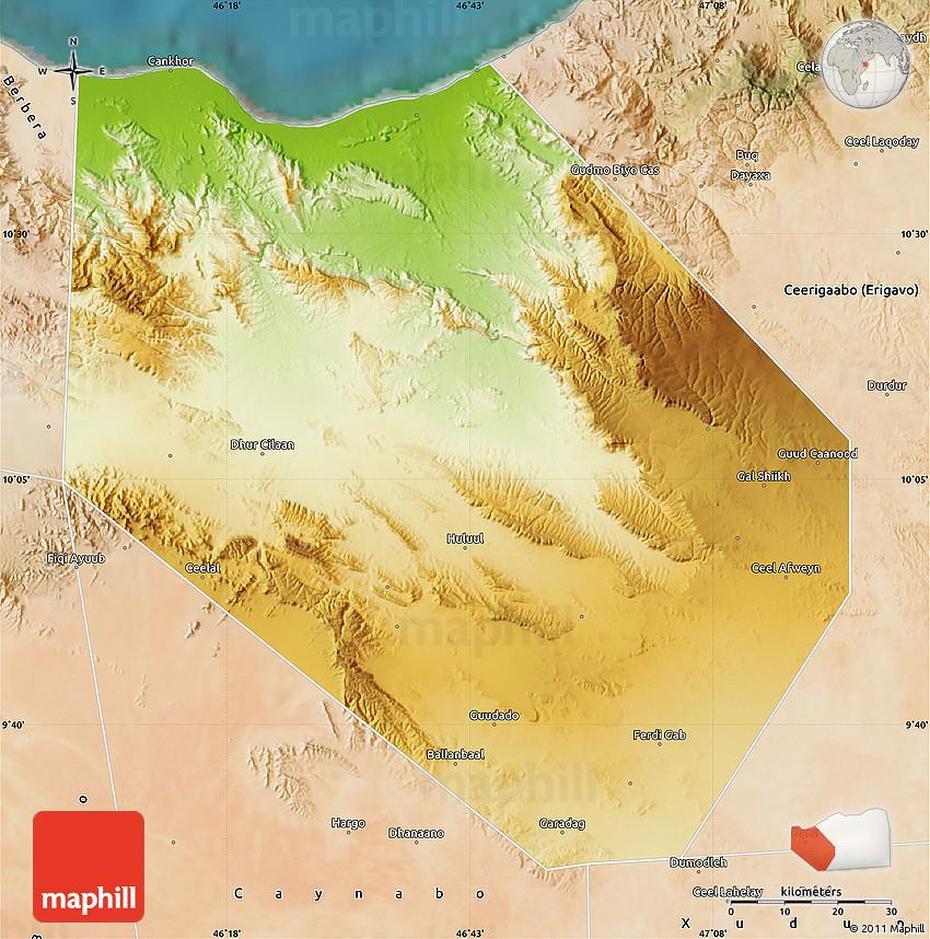 Physical Map Of Ceel-Afwein, Satellite Outside, Ceel Baraf, Somalia, Ceel Dheer, Grid  Modernization