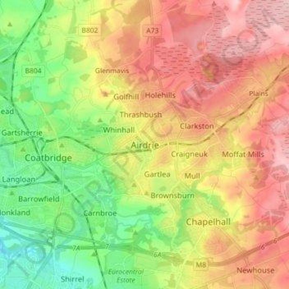 Airdrie Topographic Map, Elevation, Relief, Airdrie, United Kingdom, Airdrie, United Kingdom