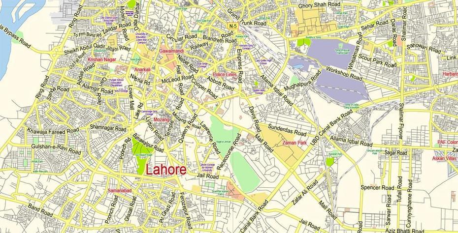 Lahore Vector Map Pakistan En Low Detailed City Plan Editable Illustrator, Lahore, Pakistan, New Lahore City, Lahore  Full