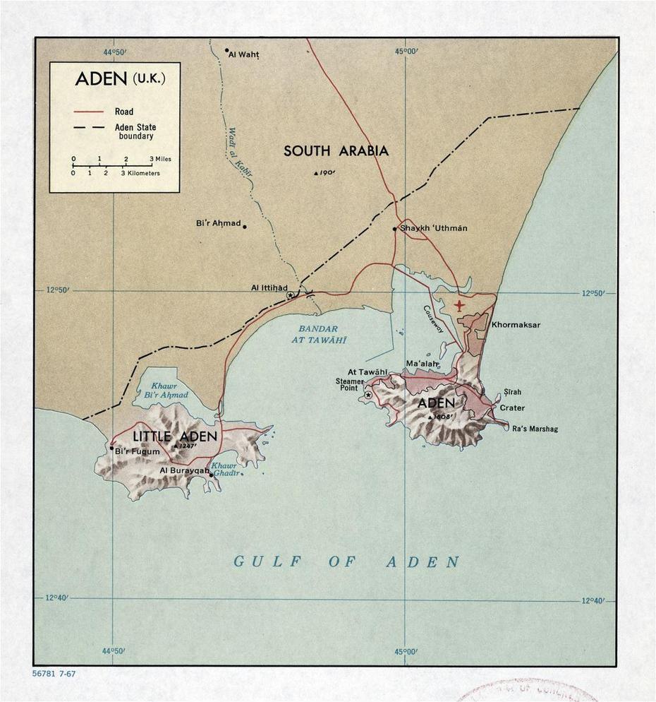 Large Detailed Map Of Aden (U.K.) With Relief And Roads – 1967 | Yemen …, Aden, Yemen, Oman Yemen, Yemen  Google