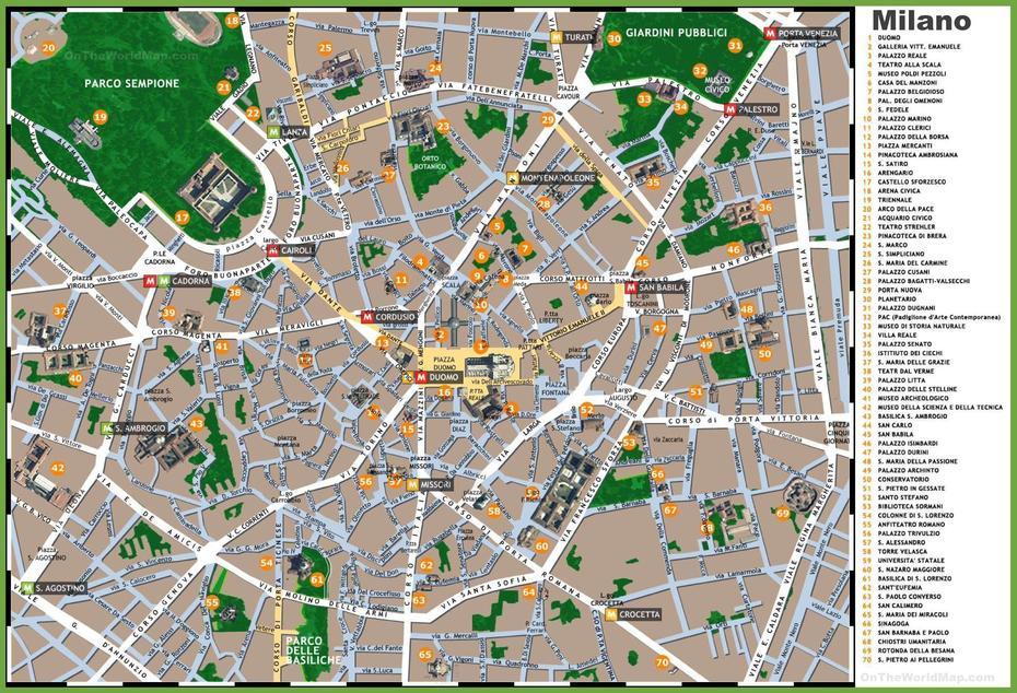 Milano Tourist Map – Milan Sightseeing Map (Lombardy – Italy), Milan, Italy, Printable  Of Milan Italy, Milan Street