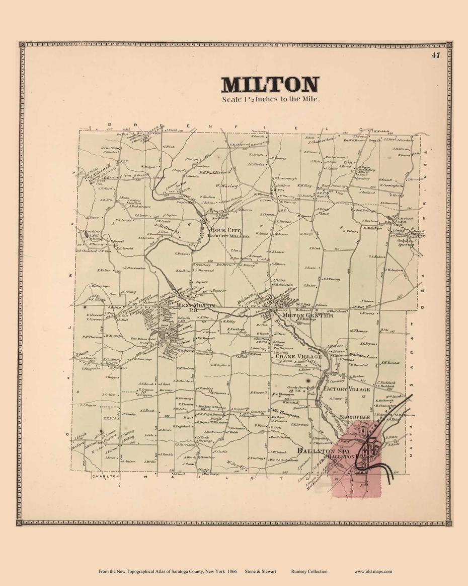 Milton, New York 1866 – Old Town Map Reprint – Saratoga Co. – Old Maps, Milton, United States, Milton, United States