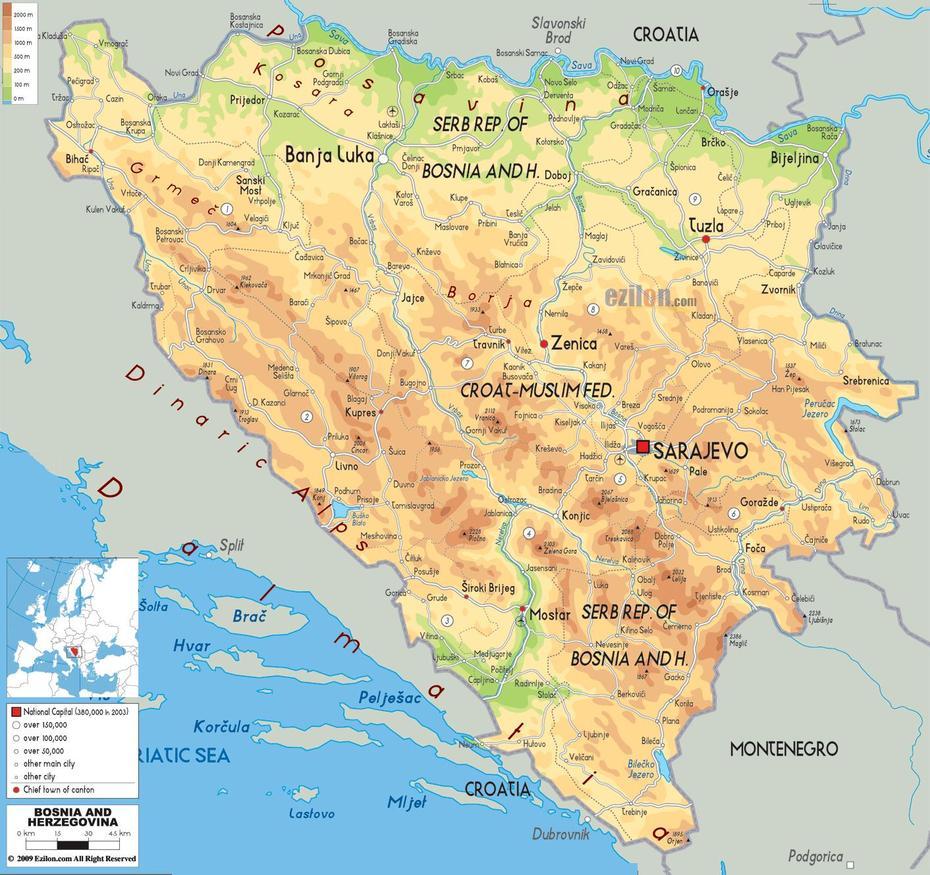 Physical Map Of Bosnia And Herzegovina – Ezilon Maps, Čapljina, Bosnia And Herzegovina, Bosnia Economy, Bosnian War