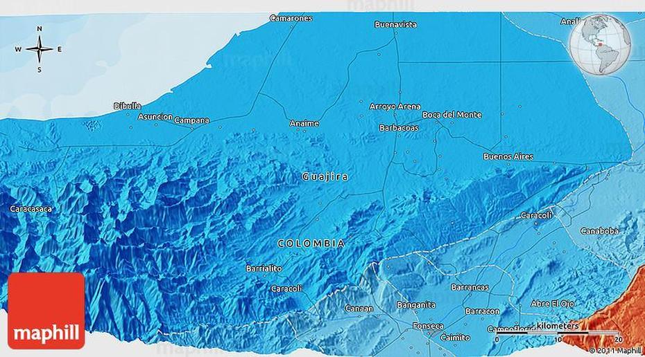 Political 3D Map Of Barrancas, Barrancas, Colombia, Colombia River, Colombia Cities