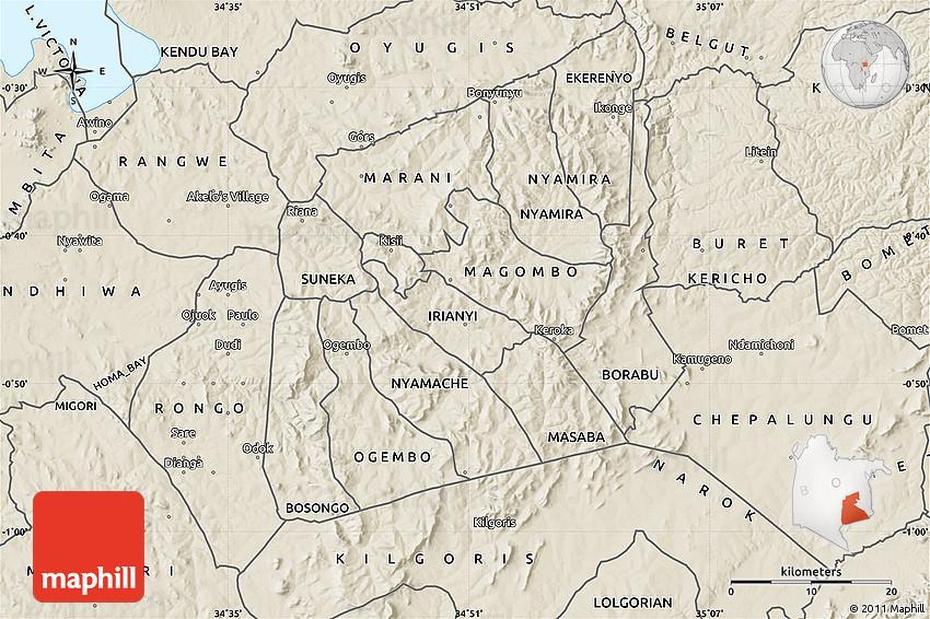 Shaded Relief Map Of Kisii, Kisii, Kenya, Kisii City, Simple  Of Kenya