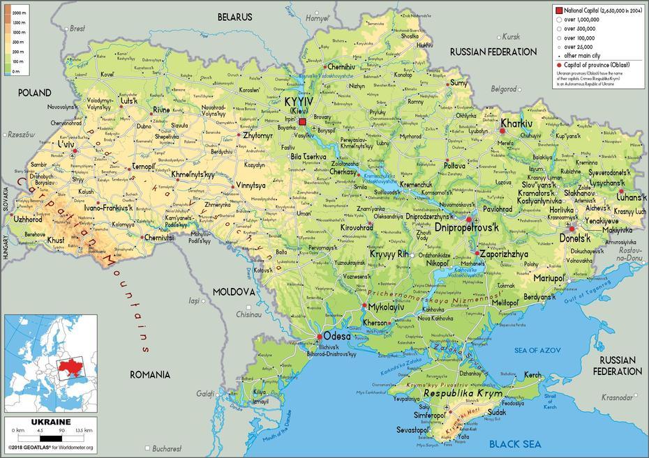 Ukraine Map (Physical) – Worldometer, Sofiyivs’Ka Borshchahivka, Ukraine, Sian Ka’An, India  Printable