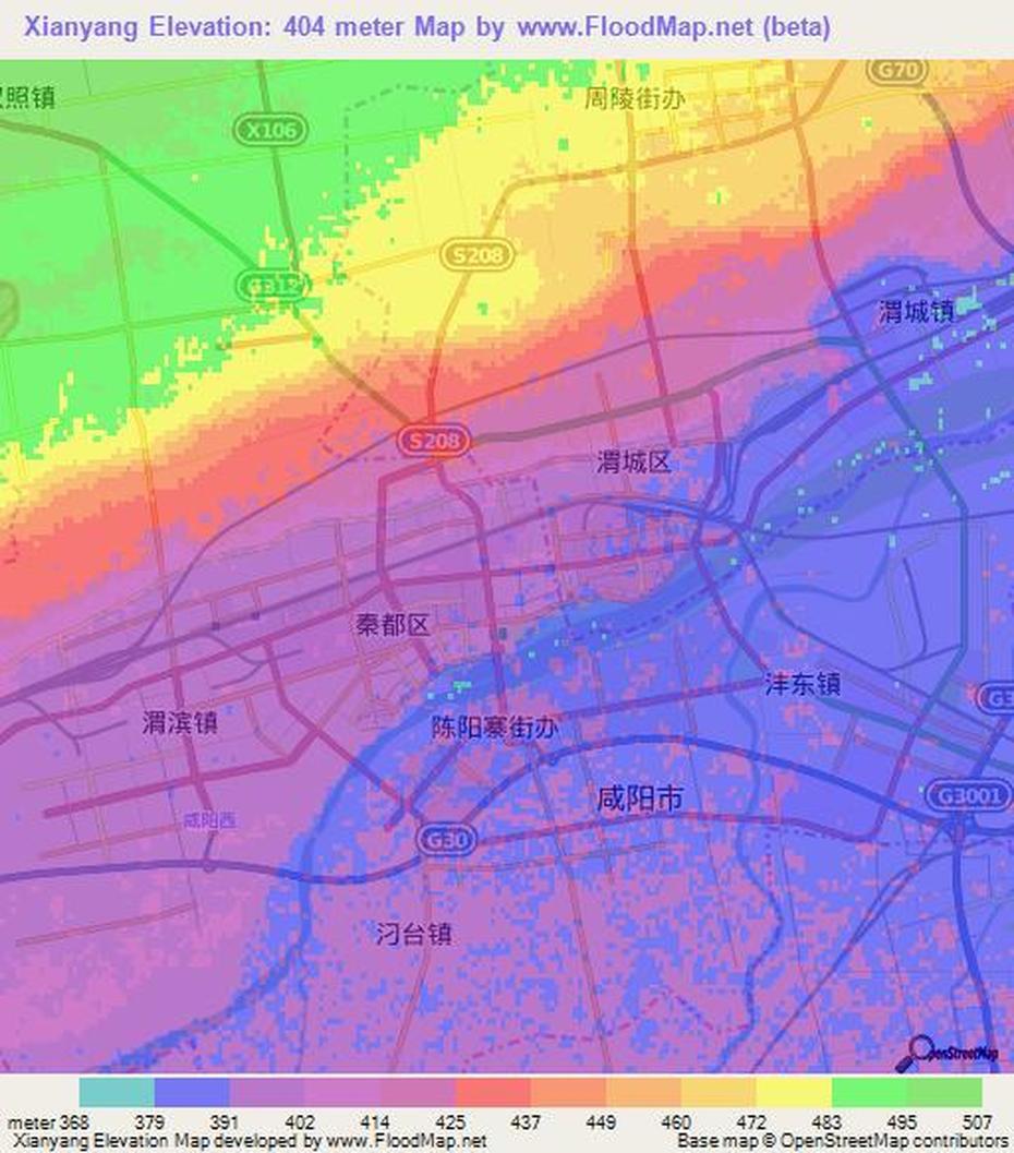 Elevation Of Xianyang,China Elevation Map, Topography, Contour, Xianyang, China, Chang’An China, China Elevation