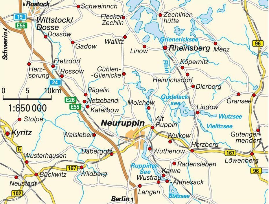 Karte Groraum Neuruppin, Brandenburg, Deutschland: Hot-Maps Stadtplane …, Neuruppin, Germany, Germany Satellite, Lunenburg