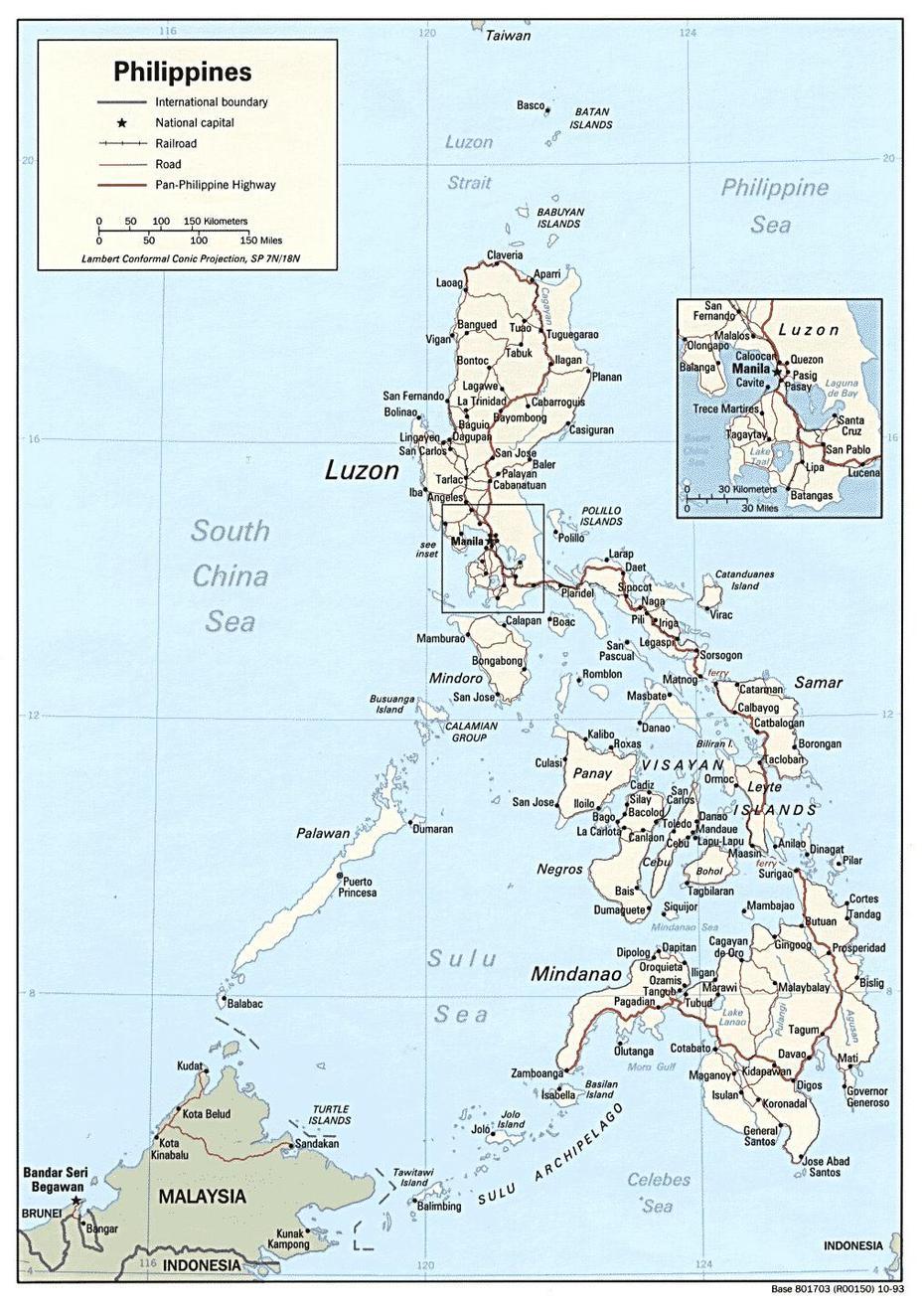 Large Detailed Political And Road Map Of Philippines. Philippines Large …, Saguiaran, Philippines, Philippines Asia, Vintage Philippine