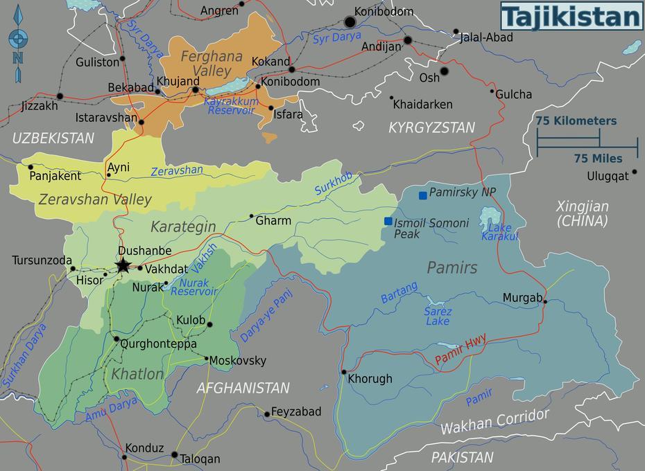 Map Of Tajikistan (Regions) : Worldofmaps – Online Maps And Travel …, Navgilem, Tajikistan, Tajikistan Flag, Capital Of Tajikistan