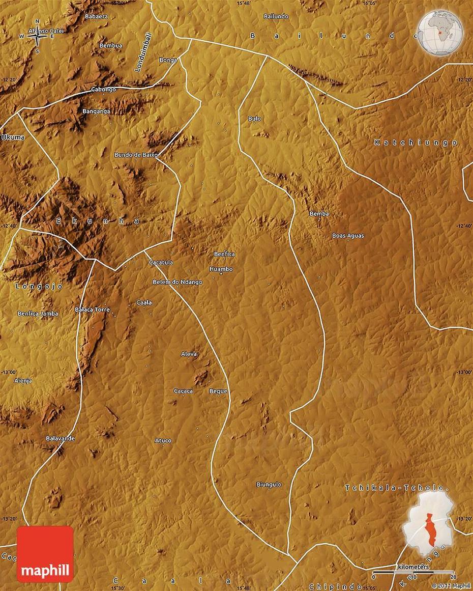 Physical Map Of Huambo, Huambo, Angola, Angola Provinces, Unita Angola