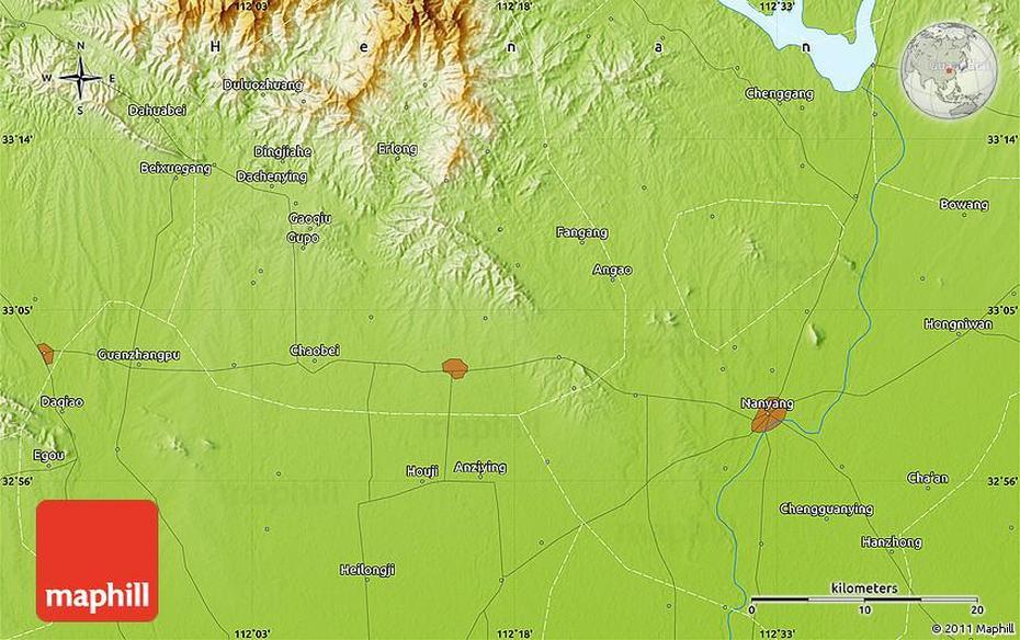 Physical Map Of Nanyang, Nanyang, China, Yancheng China, Kaifeng China