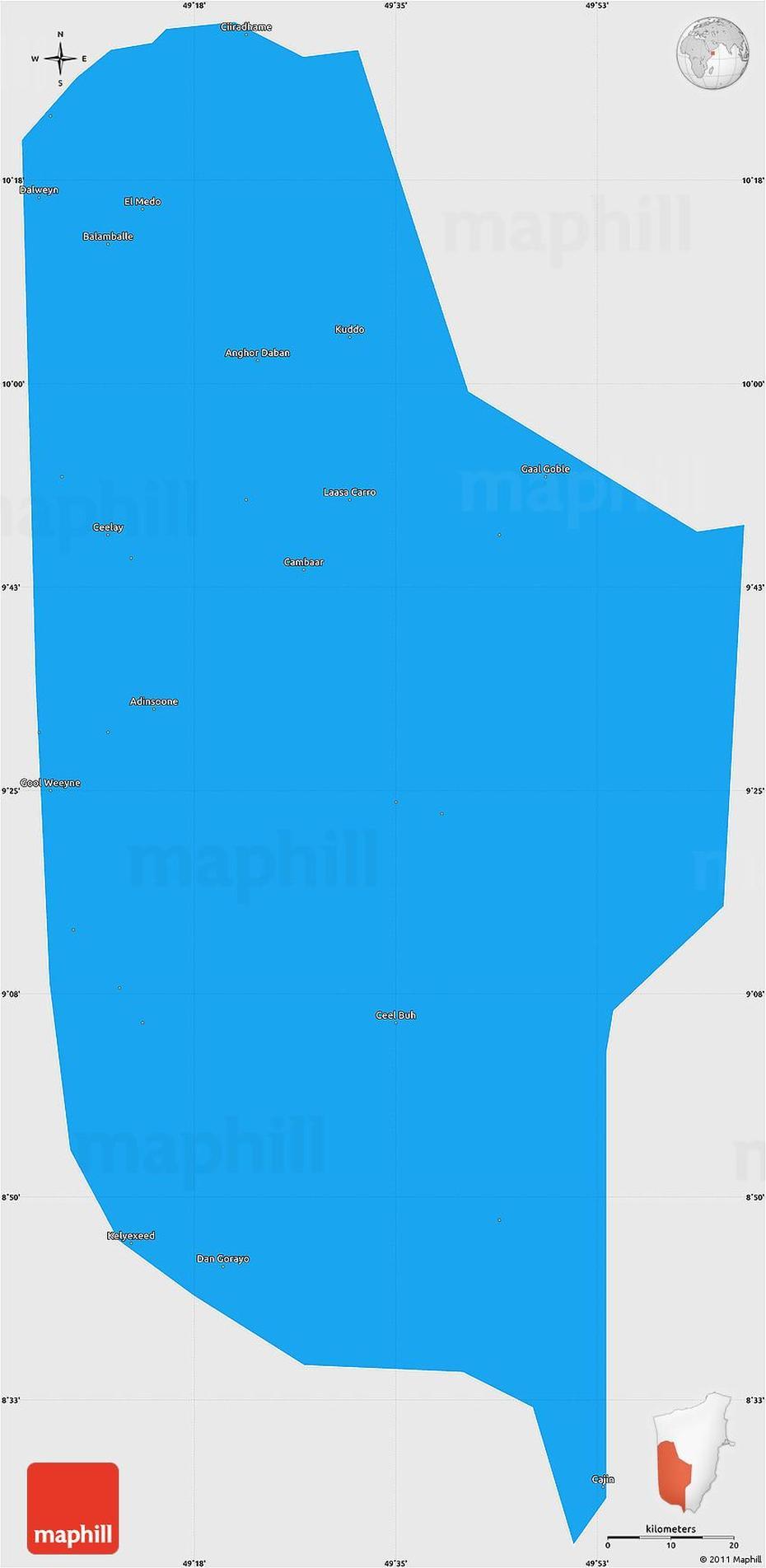 Political Simple Map Of Qardho, Single Color Outside, Qardho, Somalia, Qariirada Somalia, Bosaso Somalia