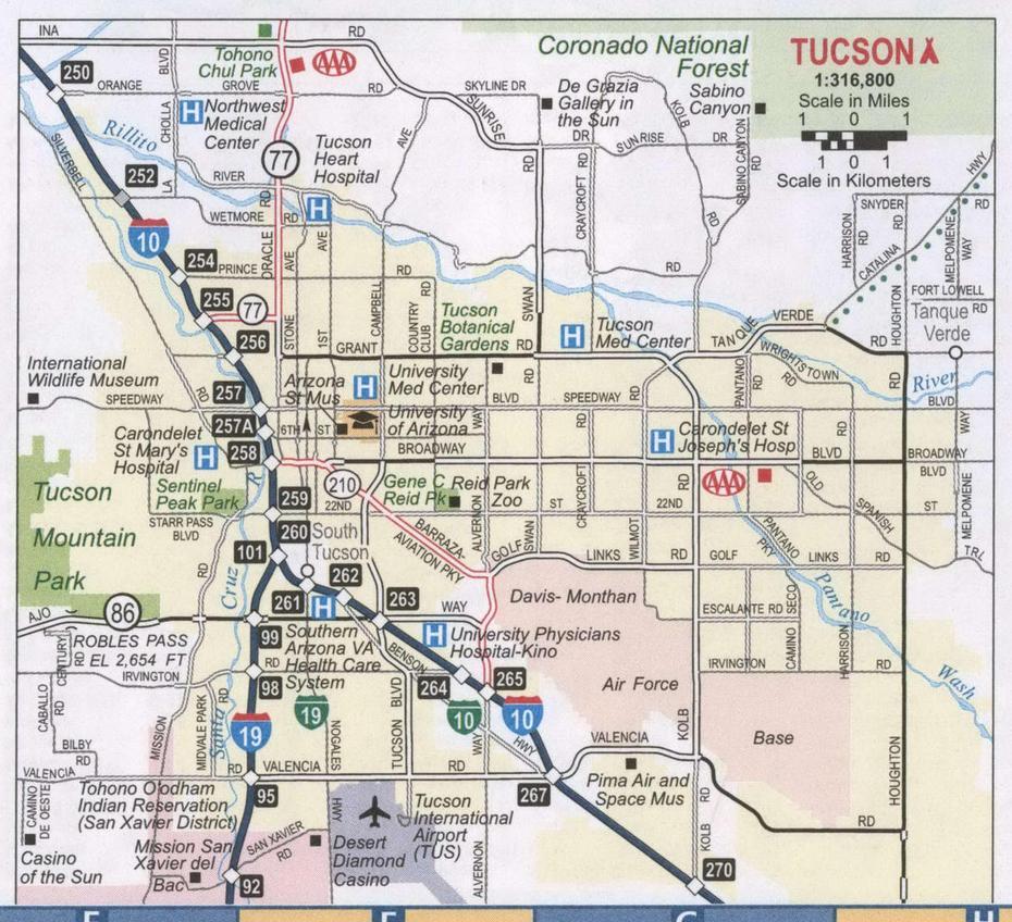 Tucson Az Road Map, Free Map Highway Tucson City Surrounding Area, Tucson, United States, Tucson Arizona Usa, Tucson Arizona