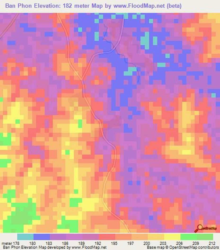 Elevation Of Ban Phon,Thailand Elevation Map, Topography, Contour, Ban Phonla Krang, Thailand, Thailand Beaches, Tailandia  A