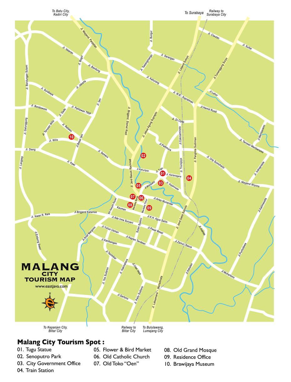 Malang Tourism Map – Peta Wisata Kota Malang, Malang, Indonesia, Peta Kota Malang, Timur