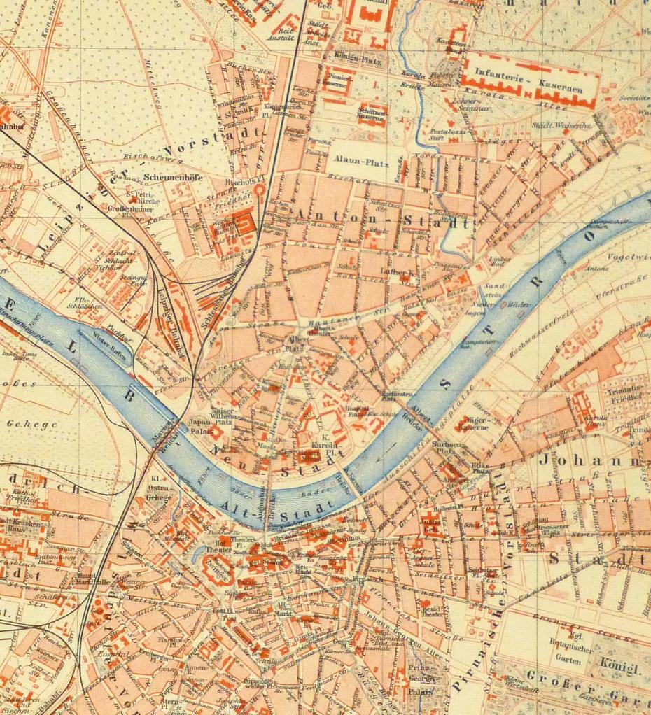 Map Of Dresden Germany, Circa 1885 – Original Art, Antique Maps & Prints, Dresden, Germany, Dresden Images, Hessen Germany