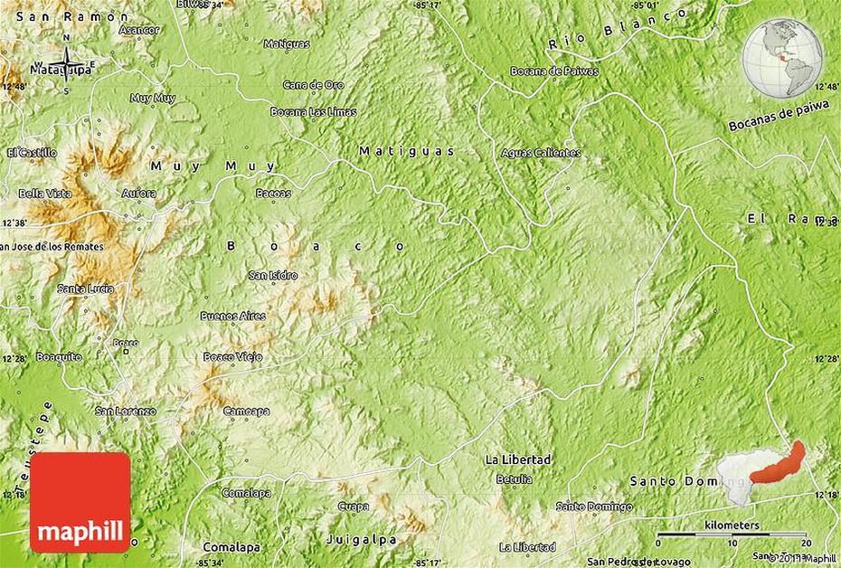 Physical Map Of Camoapa, Camoapa, Nicaragua, Santa Lucia Nicaragua, Juigalpa Nicaragua