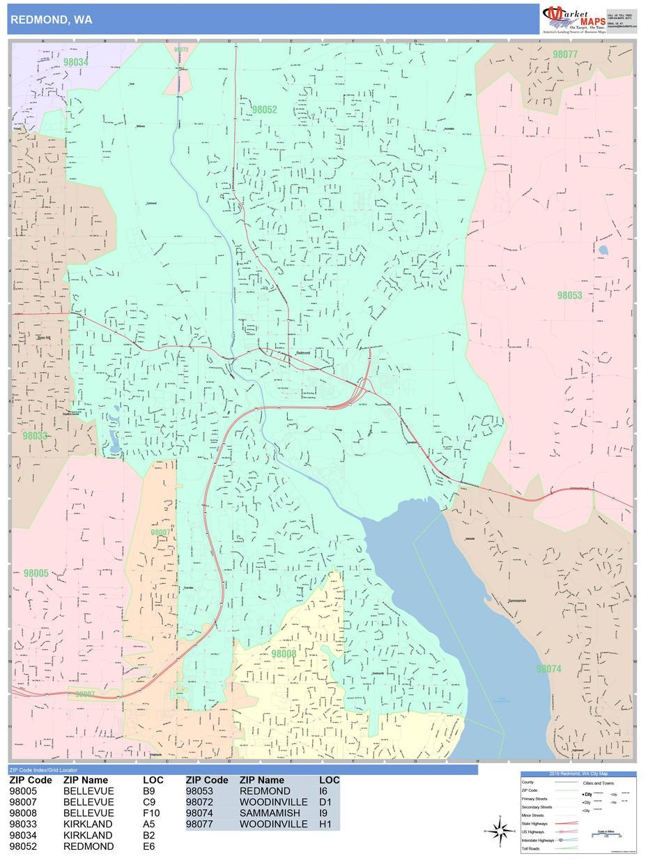 Redmond Washington Wall Map (Color Cast Style) By Marketmaps, Redmond, United States, Redmond Wa 98052, Redmond Town Center