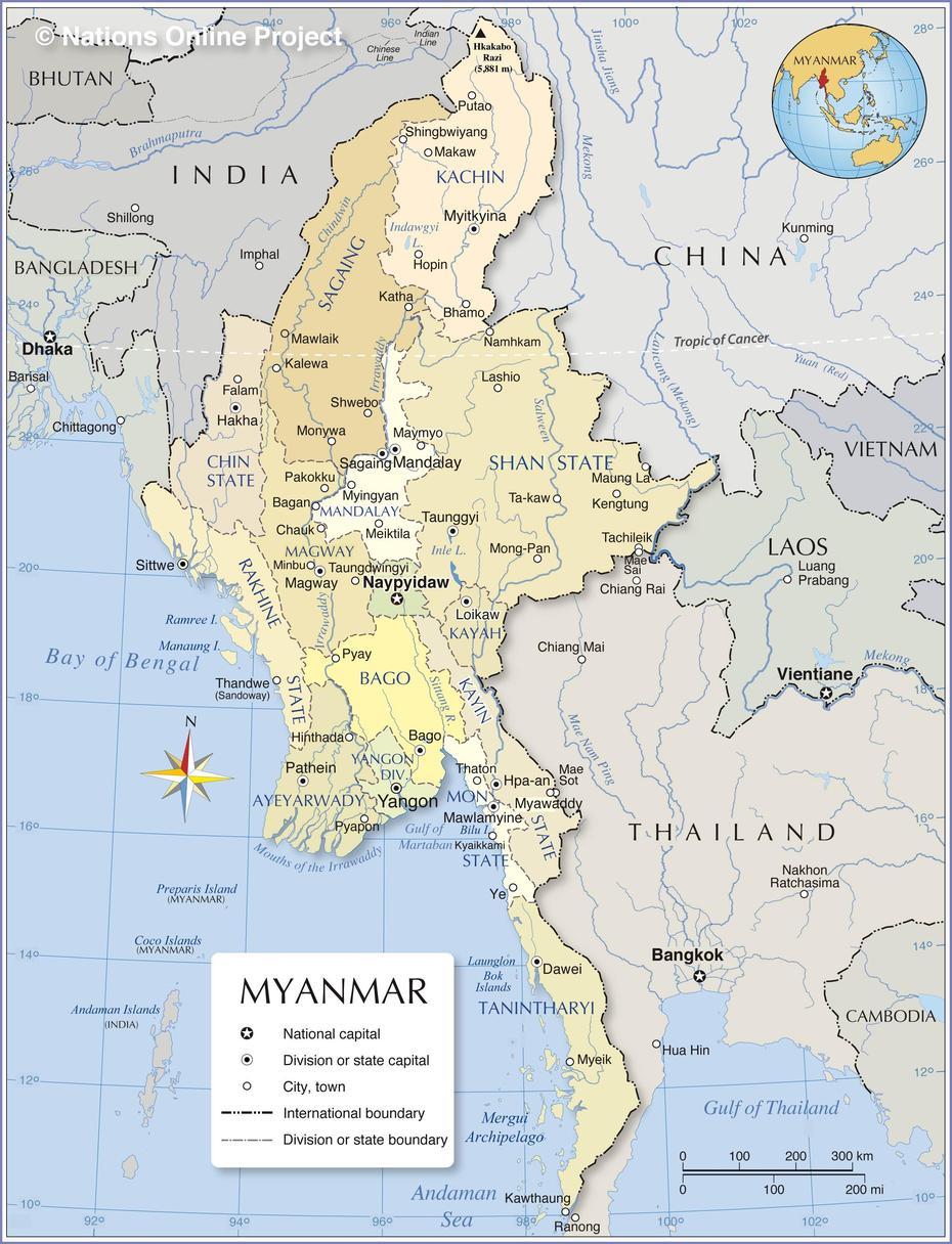 Administrative Map Of Myanmar – Nations Online Project, Du Yar, Myanmar, Myanmar Flag, Myanmar  And States