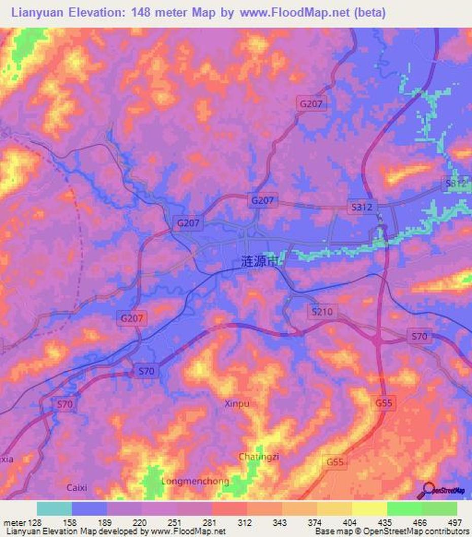 Elevation Of Lianyuan,China Elevation Map, Topography, Contour, Lianyuan, China, China  With Flag, Of China With Cities