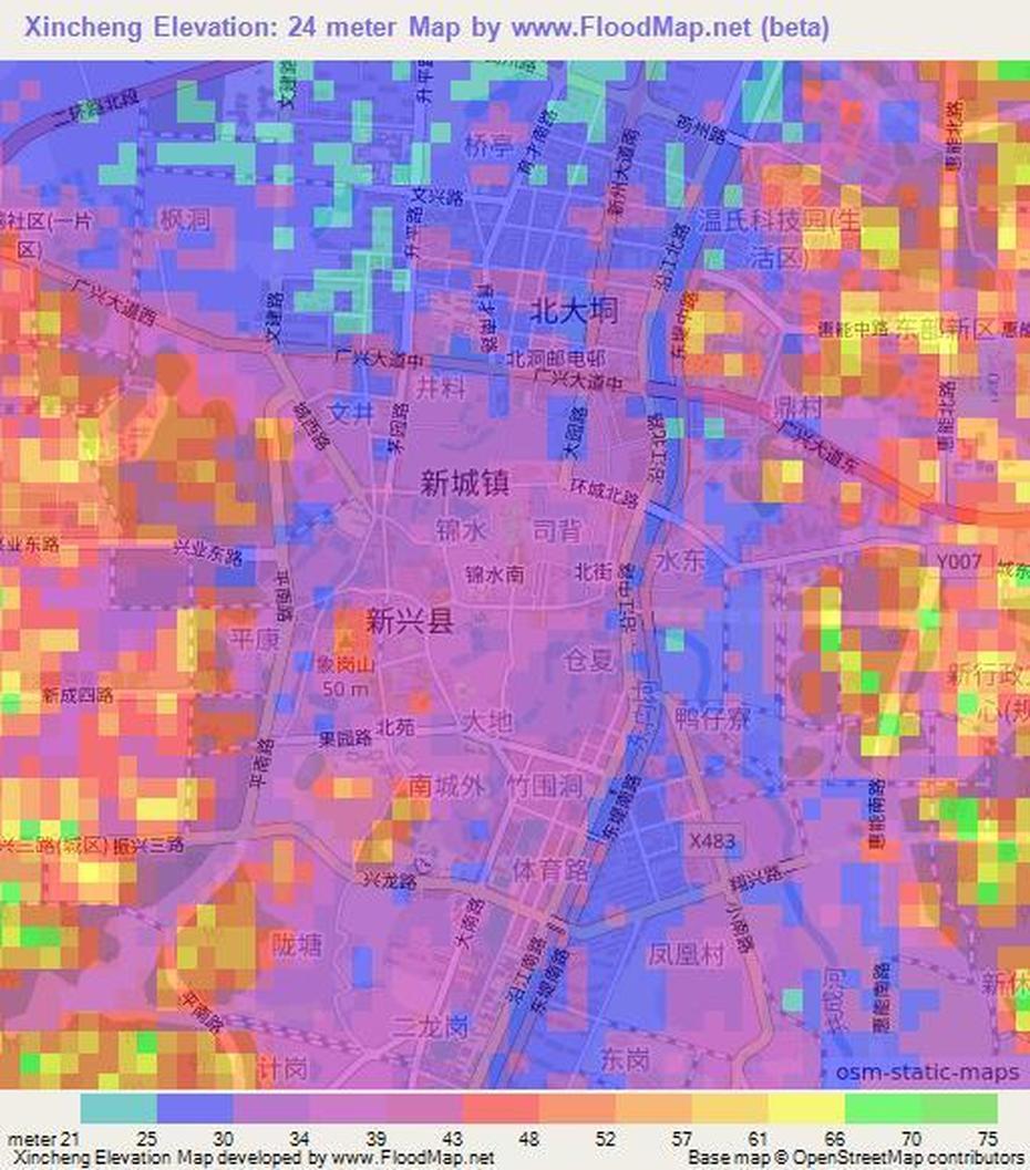 Elevation Of Xincheng,China Elevation Map, Topography, Contour, Xincheng, China, Shandong China, Weifang China