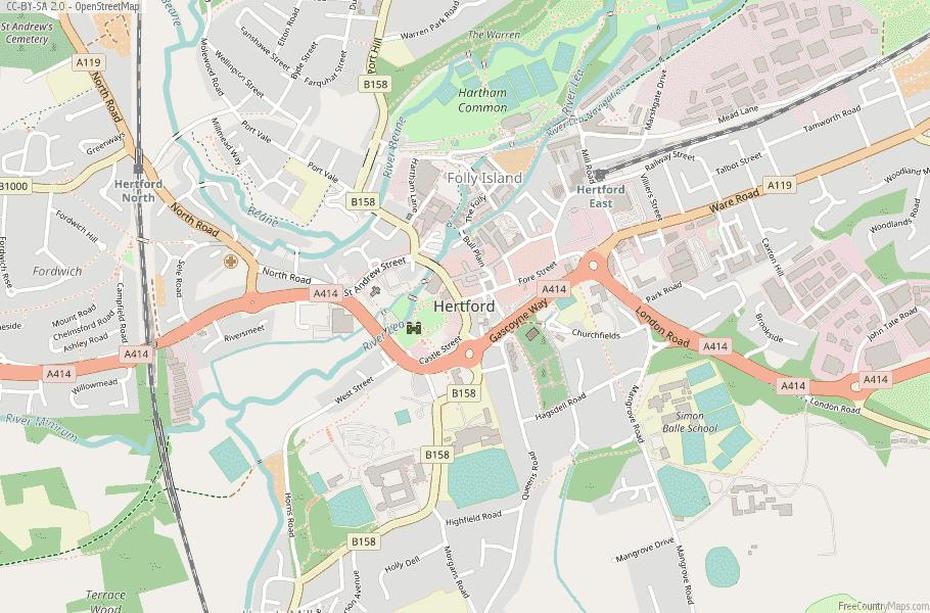 Hertford Map Great Britain Latitude & Longitude: Free England Maps, Hertford, United Kingdom, Dartmouth Uk, Of Totnes Town Centre