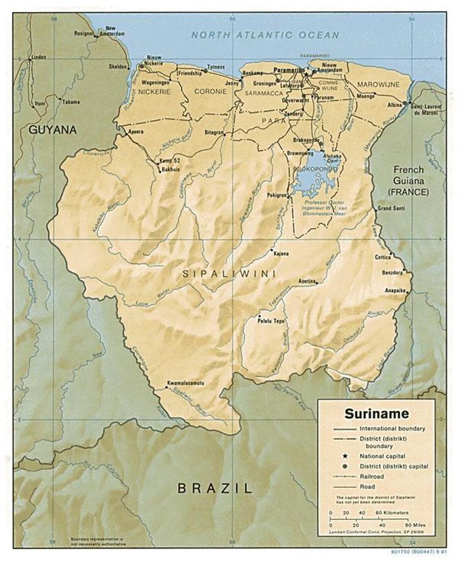 Large Detailed Relief And Political Map Of Suriname With Roads And …, Cottica, Suriname, Paramaribo Suriname, America Suriname