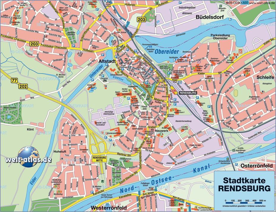 Map Of Rendsburg (City In Germany, Schleswig-Holstein) | Welt-Atlas.De, Rendsburg, Germany, Memel Germany, Western Germany