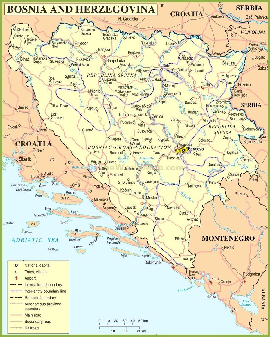 Road Map Of Bosnia And Herzegovina, Žepče, Bosnia And Herzegovina, Blagaj Bosnia, Bosnia Cities