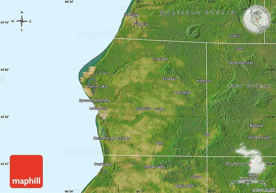 Satellite Map Of Mason County, Mason, United States, United States  Color, United States  With City