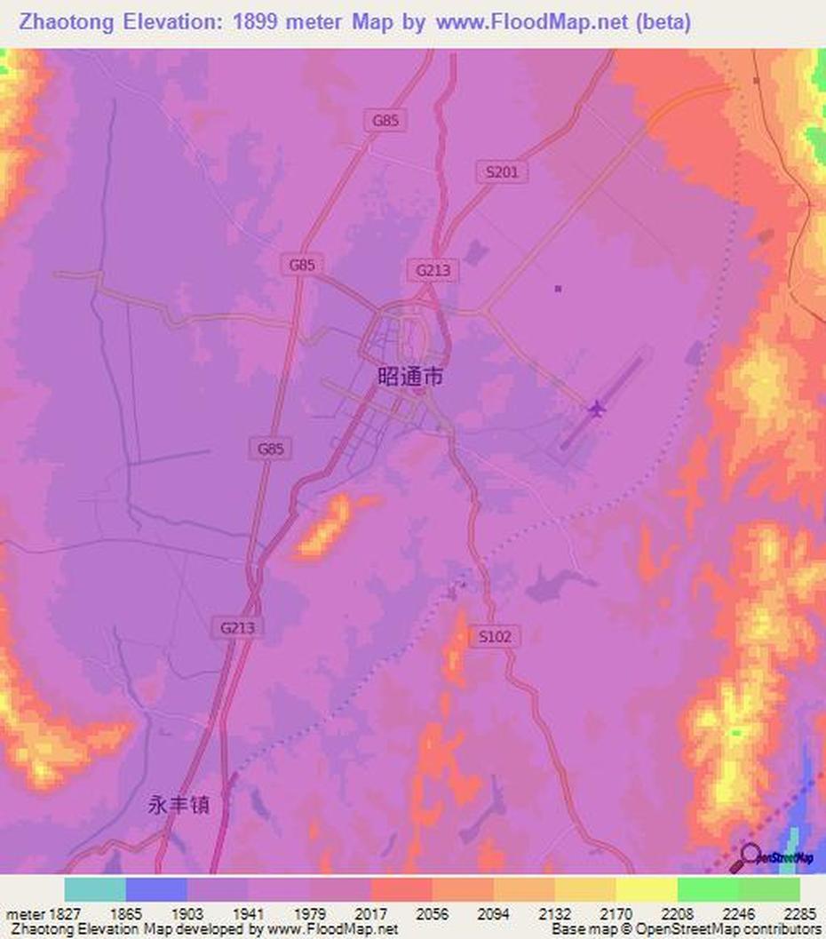 China  For Kids, China  With Compass, Elevation , Zhaodong, China