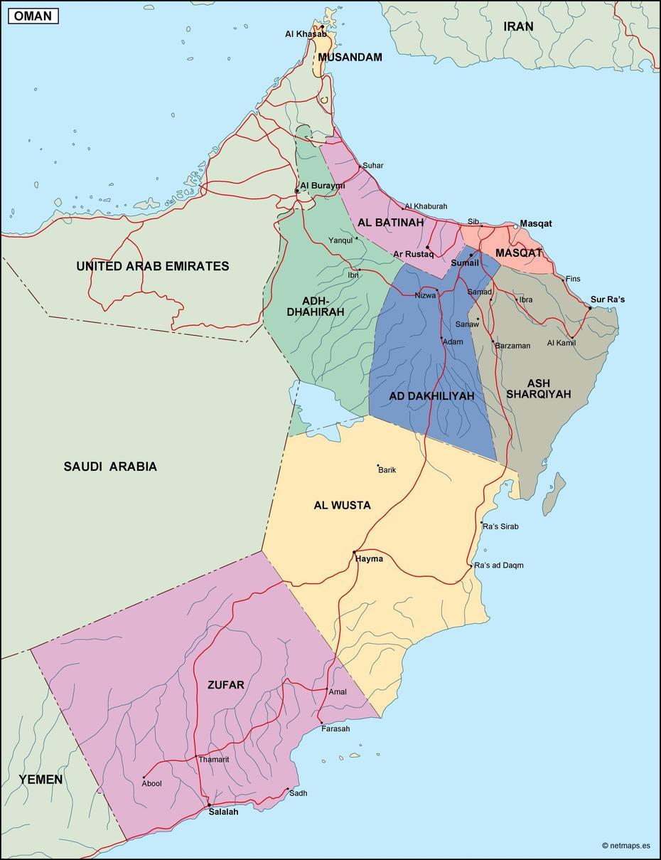 Oman Political Map. Eps Illustrator Map | Vector World Maps, Izkī, Oman, Time Zone In Oman, اوکراین