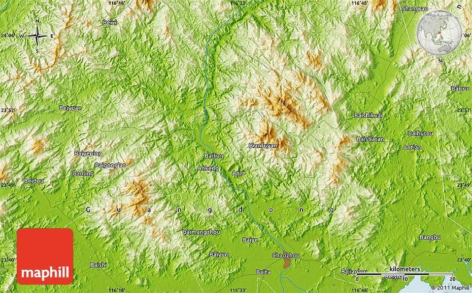 Physical Map Of Chaozhou, Chaohucun, China, Lanzhou China, Gansu Province China