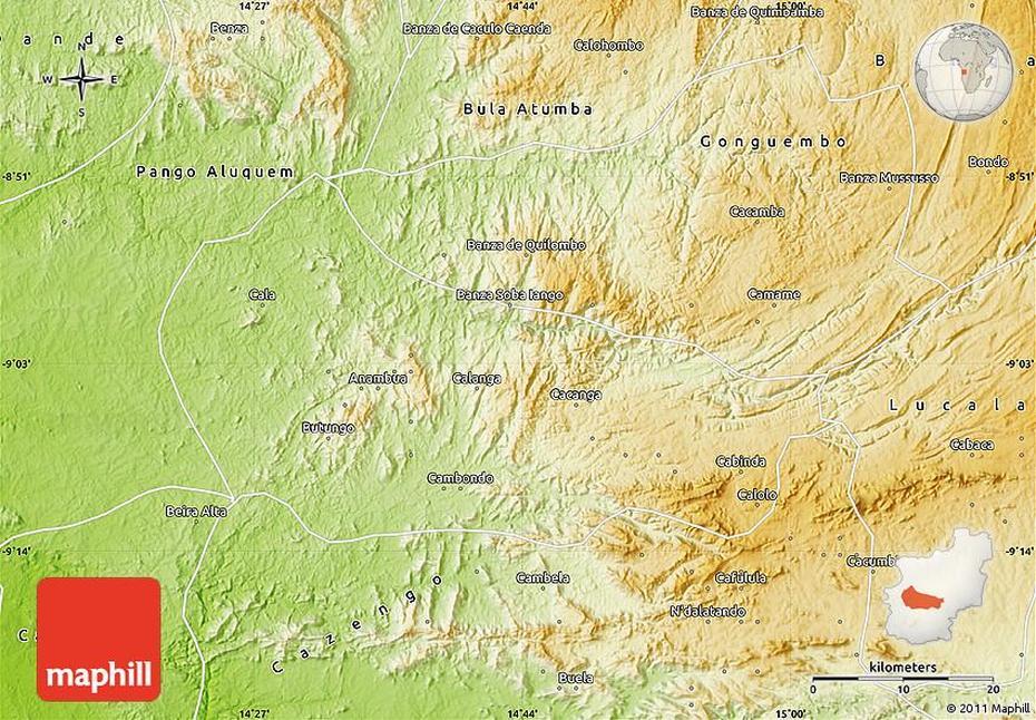 Physical Map Of Golungo Alto, Golungo Alto, Angola, Angola World, Angola Oil