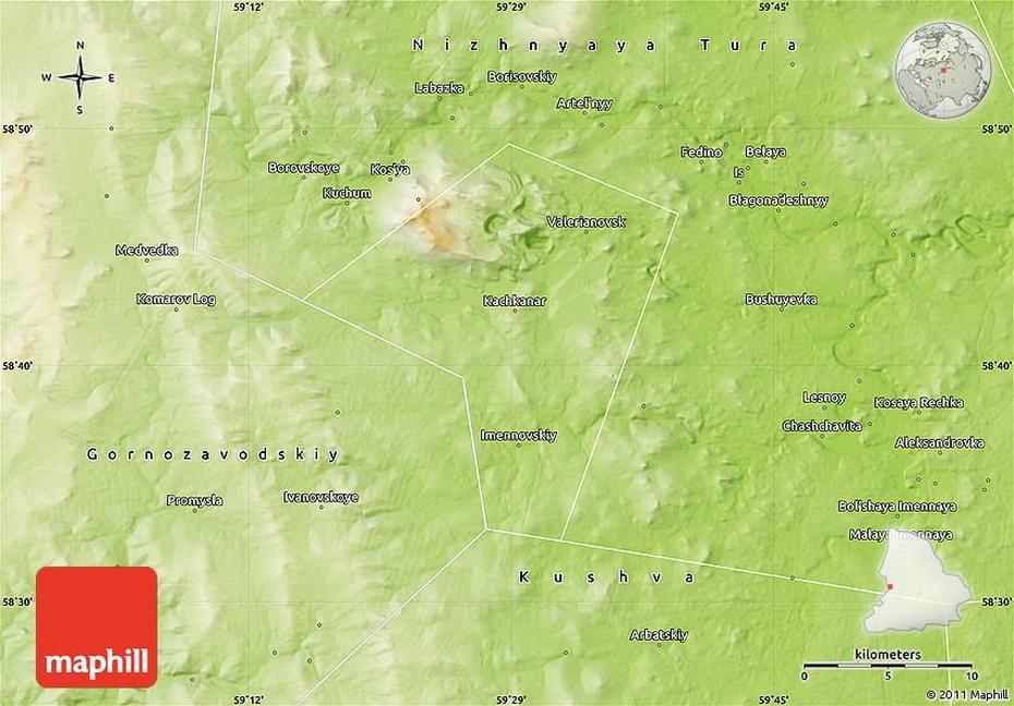 Physical Map Of Kachkanar, Kachkanar, Russia, Russia  Countries, Russia States