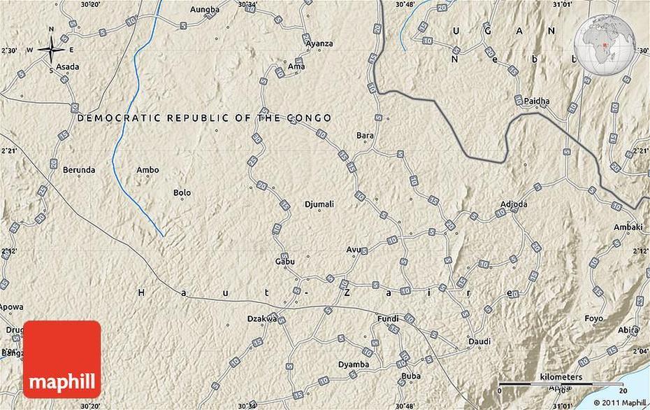 Shaded Relief Map Of Paidha, Paidha, Uganda, Where Is Uganda Located, Paidha Town