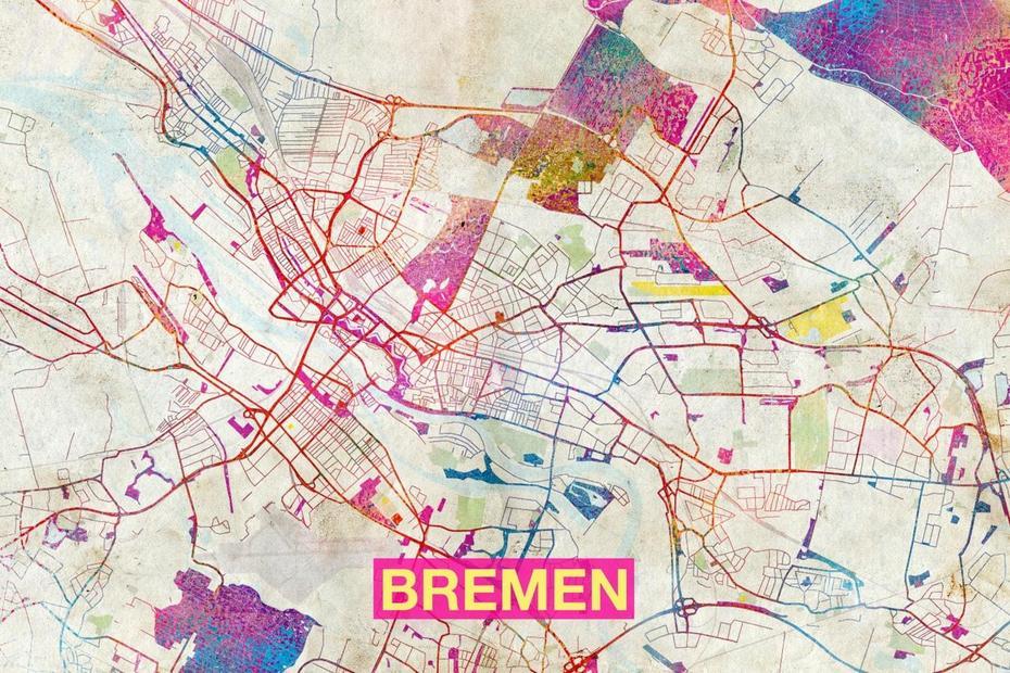 Bremen Map Original Art Print City Street Map Of Bremen, Bremen, Germany, Bremen Ga, Bremerhaven