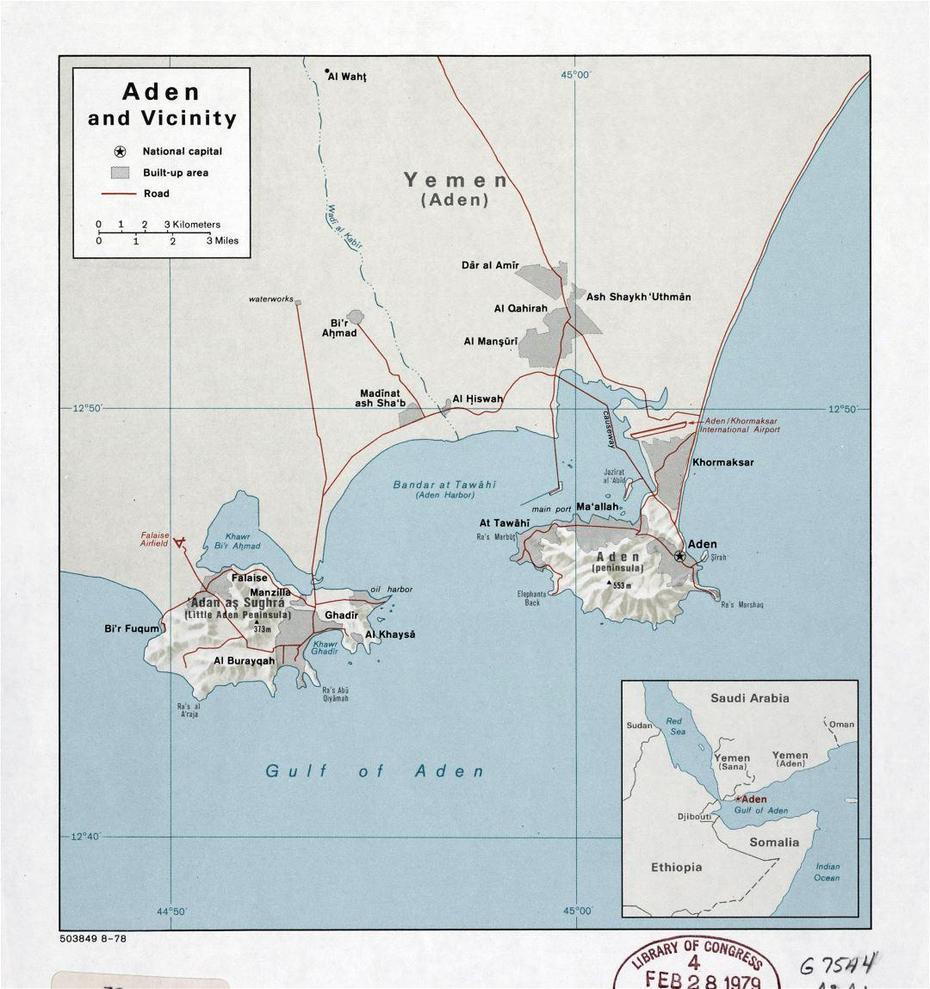 Large Detailed Map Of Aden And Vicinity With Relief And Roads – 1978 …, Aden, Yemen, Yemen  Africa, Yemen A