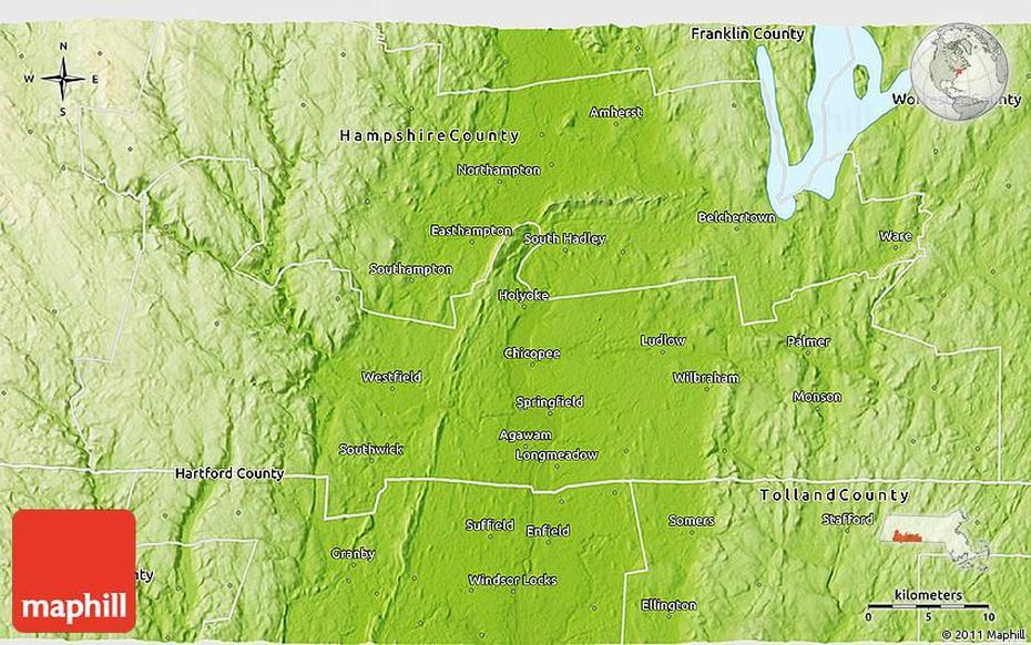 Physical 3D Map Of Hampden County, Hampden, United States, Hampden Park Glasgow, Hampden- Sydney College