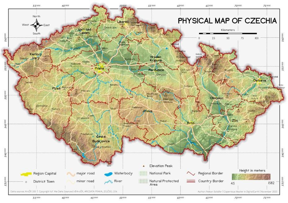 Physical Map Of Czechia  Nelson Schafer, Třinec, Czechia, Czech Republic  Outline, Prague Czechia