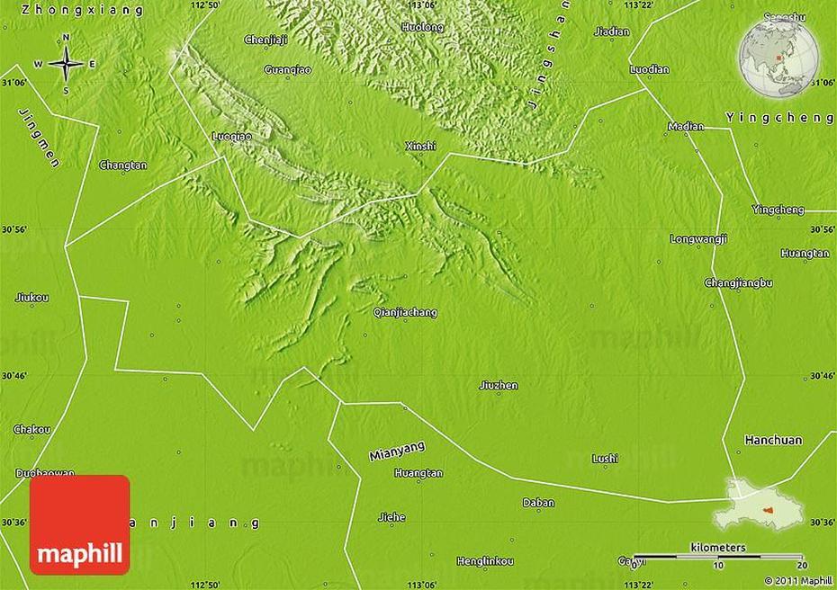 Physical Map Of Tianmen, Tanmen, China, China On  Of World, China Road