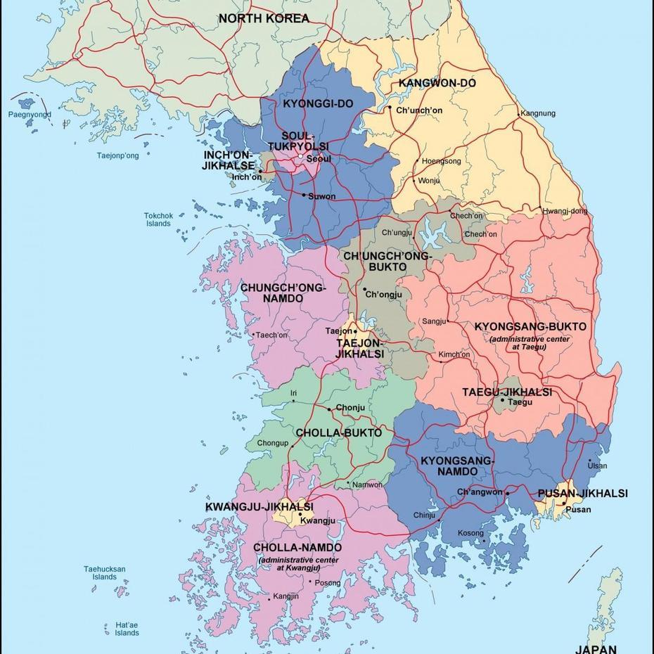 South Korea Political Map. Eps Illustrator Map | Vector World Maps, Yeonil, South Korea, South Korea World, Korea A