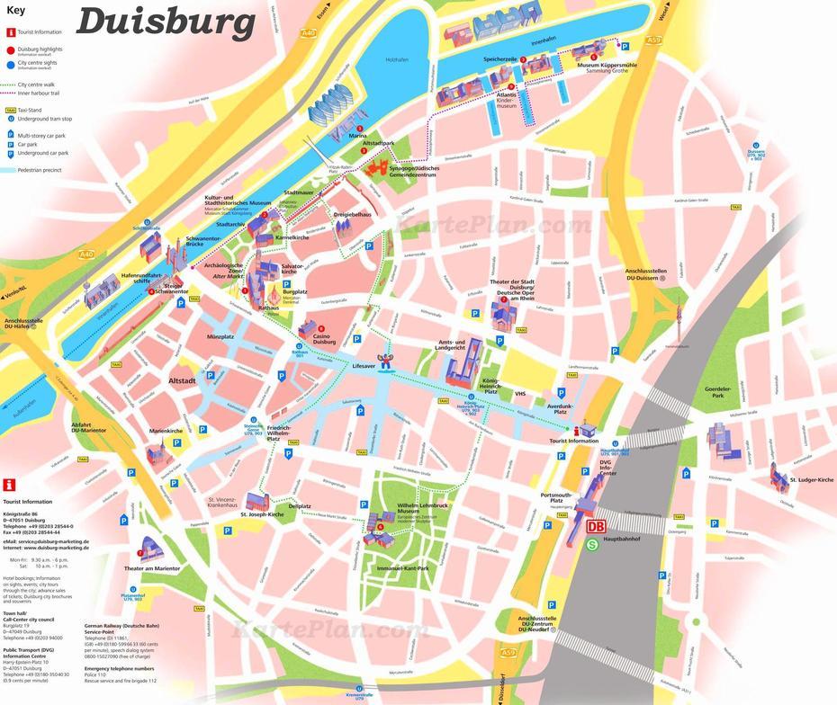 Touristischer Stadtplan Von Duisburg, Duisburg, Germany, Duisburg Karte, Ruhr Germany