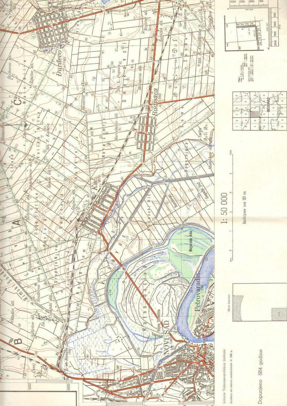 1954 Military Topographic Map Sremski Karlovci Novi Sad Temerin Curug …, Temerin, Serbia, Bravarija, Serbian Orthodox Church