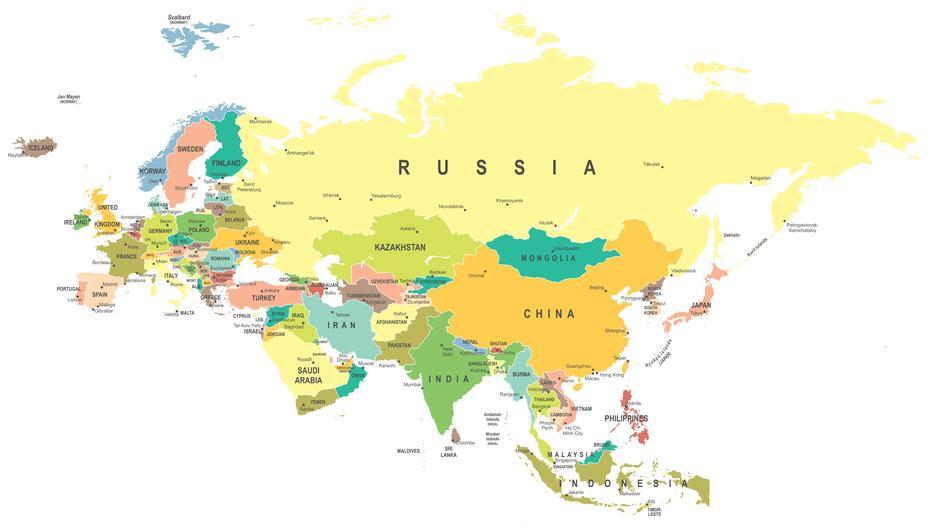 Asia  Vector, Asia  With Continents, , Asha, Russia