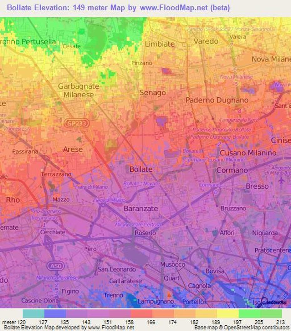 Elevation Of Bollate,Italy Elevation Map, Topography, Contour, Bollate, Italy, Centro Sport Bollate, Bollate Italy
