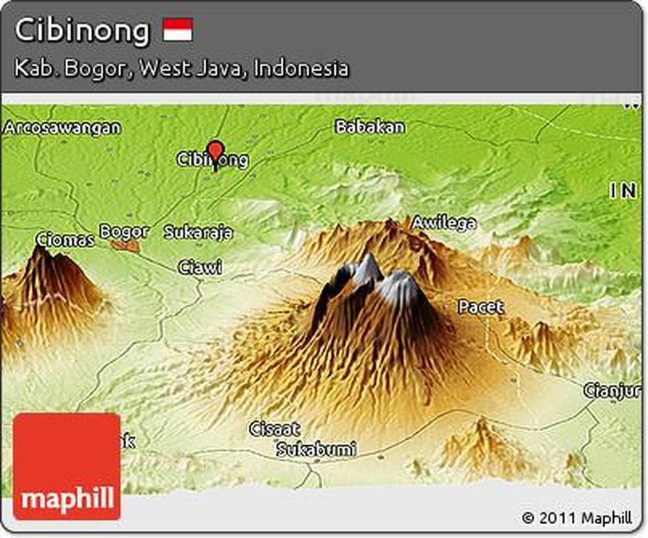 Free Physical Panoramic Map Of Cibinong, Cibinong, Indonesia, Cianjur, Smkn 1 Cibinong