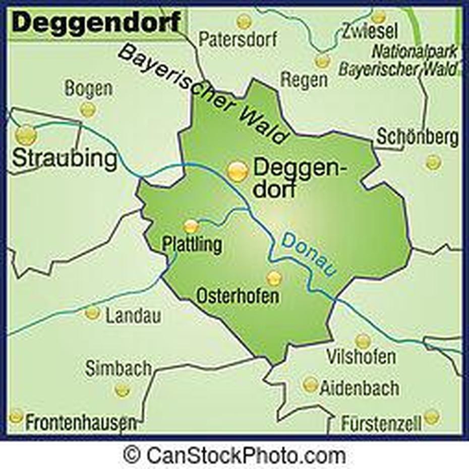 Map Of Deggendorf With Abstract Background In Blue., Deggendorf, Germany, Plattling Germany, Bavarian  Forest