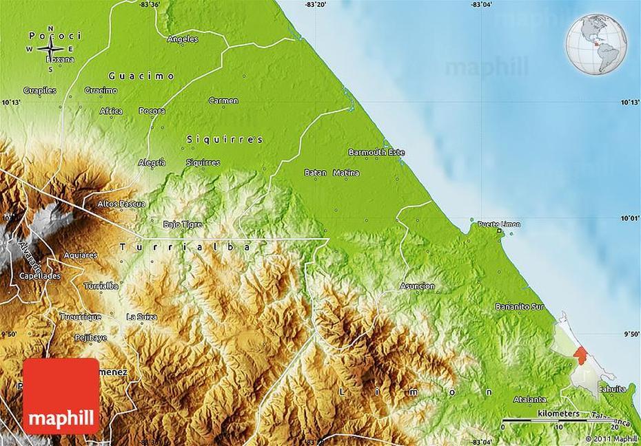 Physical Map Of Matina, Matina, Costa Rica, San Isidro Costa Rica, Dominical Costa Rica